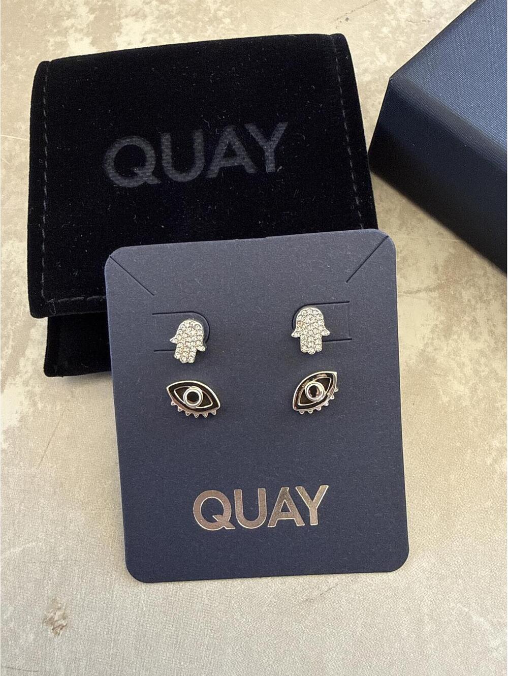 Quay Australia Good Vibes Stud Set Gold Hamsa & Eye
